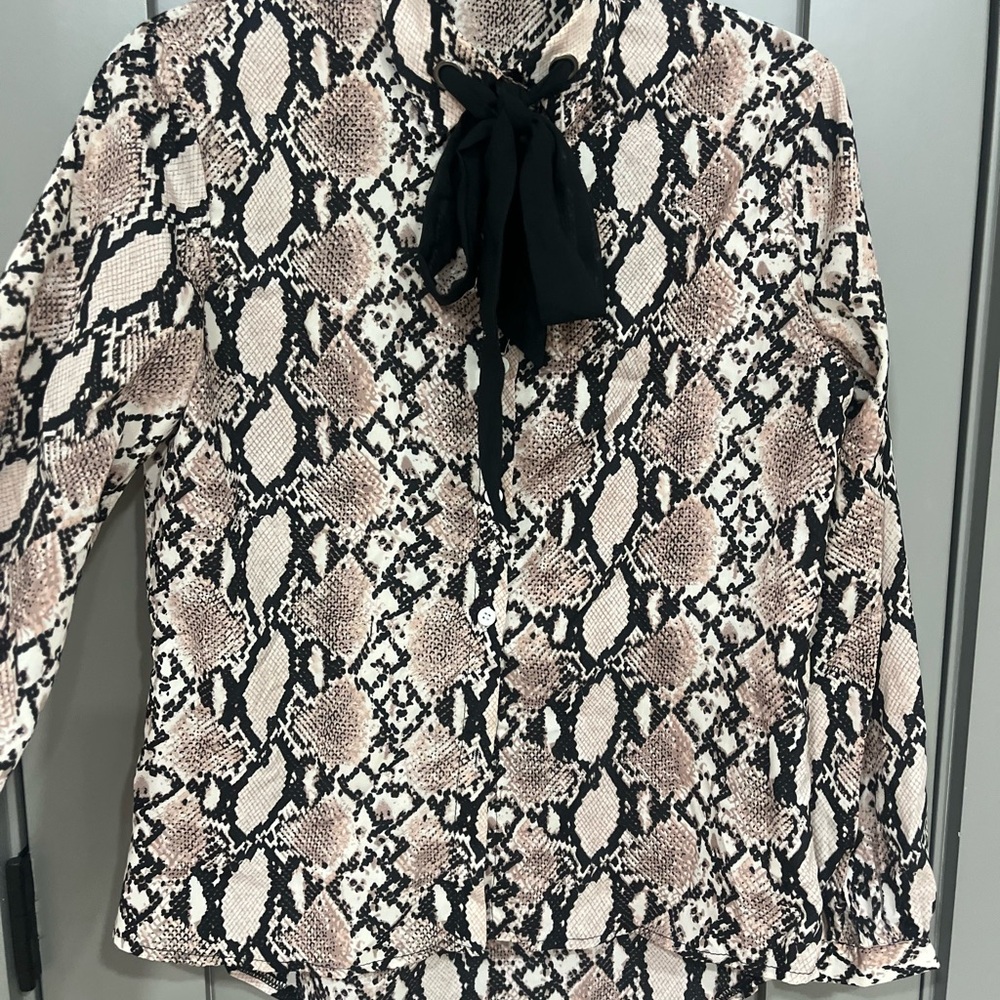 Snake Print Blouse with Black Bow